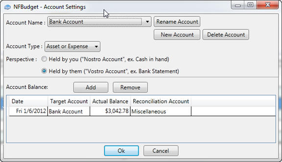 Account Settings dialog